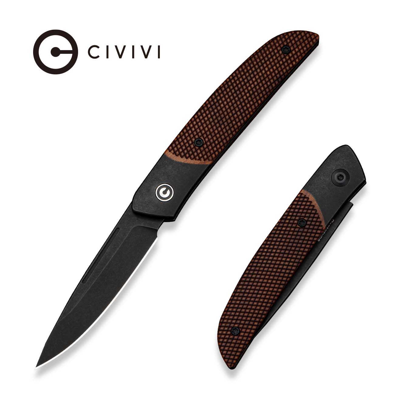 CIVIVI Aevren Slip Joint Knife Black Stainless Steel With Guibourtia Wood Inlay (2.98" Black Stonewashed Nitro-V Blade) C25094 Sample1