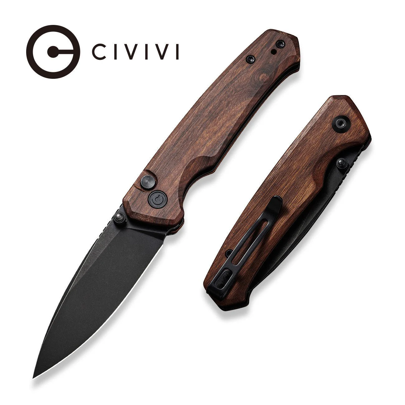 CIVIVI Altus Button Lock & Thumb Stud Knife Wood Handle (2.97" Nitro-V Blade) C20076-3