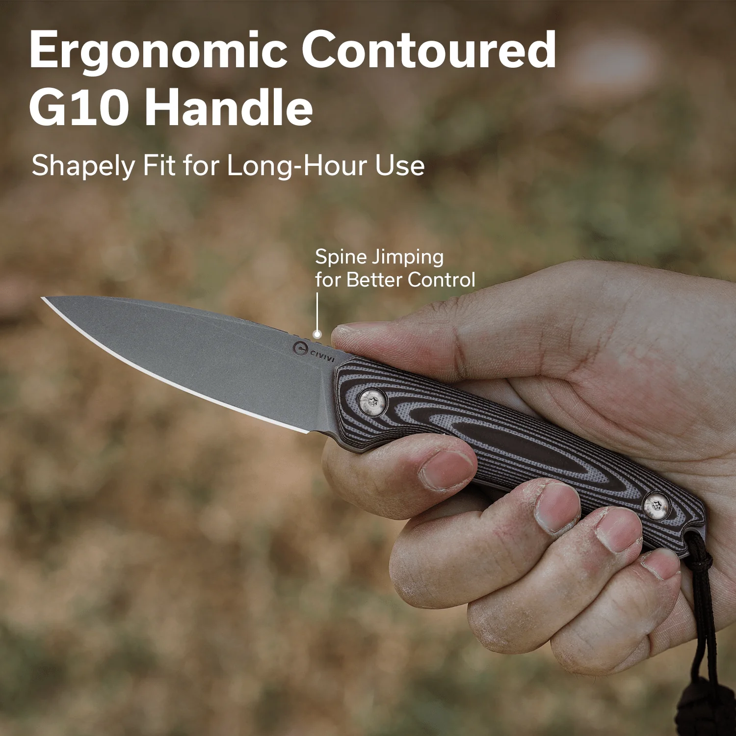 CIVIVI Altus Fixed Blade Knife OD Green G10 Handle (2.99" Stonewashed 14C28N Blade) C20076B-1, With 1PC Black Lanyard, Black Kydex Sheath & T-Clip - Image 3
