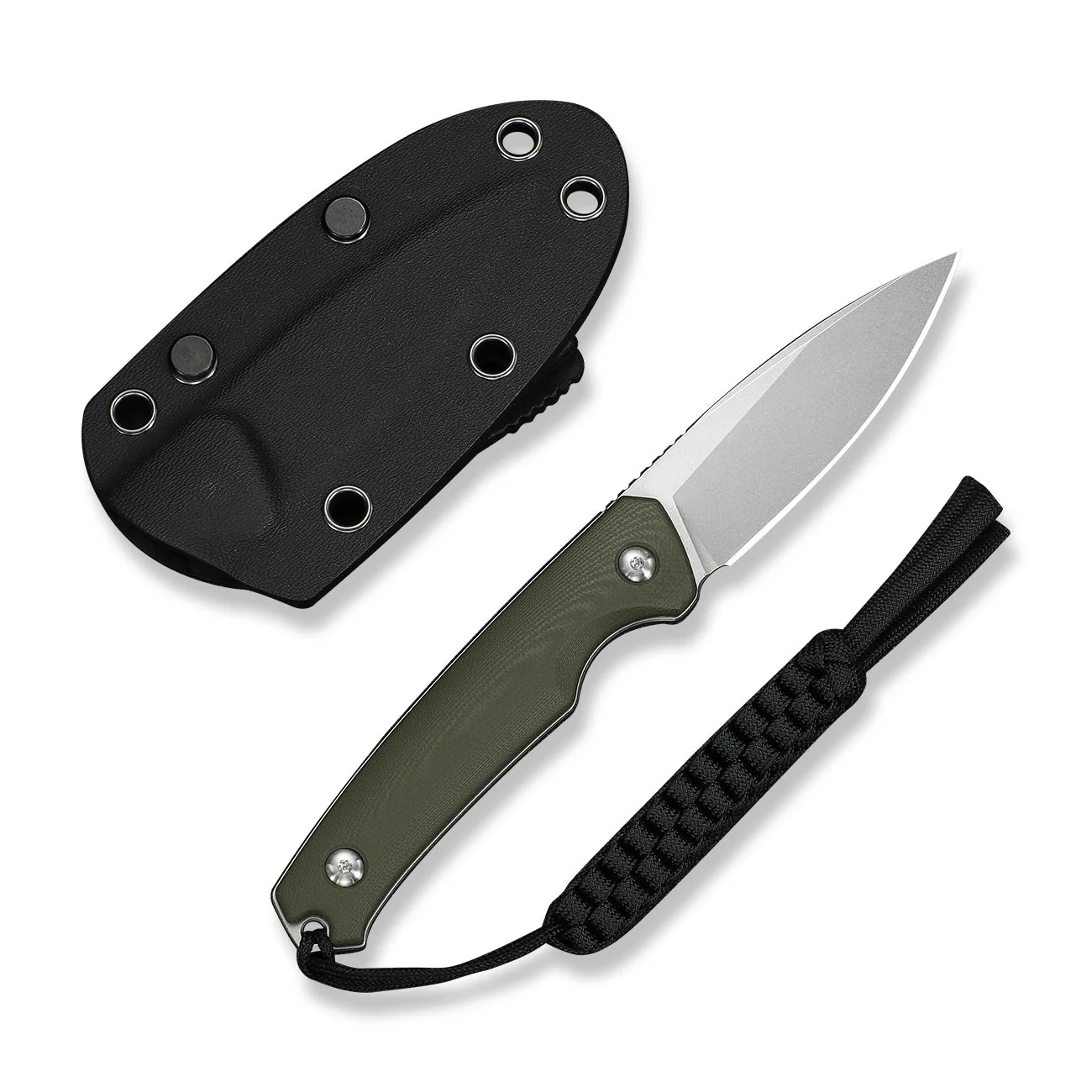 CIVIVI Altus Fixed Blade Knife OD Green G10 Handle (2.99" Stonewashed 14C28N Blade) C20076B-1, With 1PC Black Lanyard, Black Kydex Sheath & T-Clip - Image 8