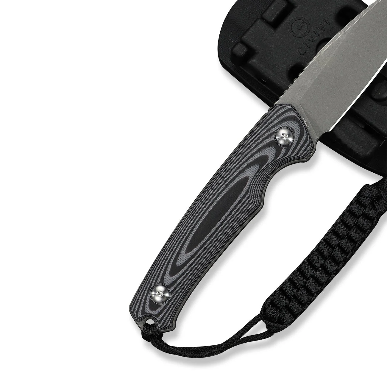 CIVIVI Altus Fixed Blade Knife Gray and Black Layered G10 Handle (2.99" Gray Stonewashed 14C28N Blade) C20076B-2, With 1PC Black Lanyard, Black Kydex Sheath & T-Clip - Image 13