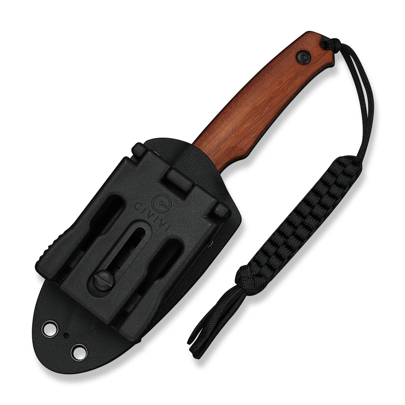 CIVIVI Altus Fixed Blade Knife Guibourtia Wood Handle (2.99" Black Stonewashed 14C28N Blade) C20076B-3, With 1PC Black Lanyard, Black Kydex Sheath & T-Clip - Image 10