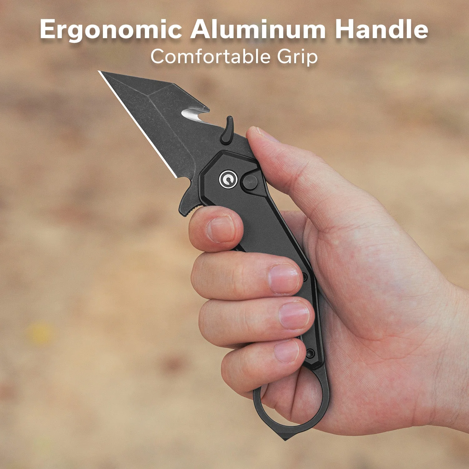CIVIVI Amaroq Flipper & Thumb Stud & Button Lock Knife Black Aluminum Handle (2.11" Black Stonewashed Nitro-V Blade) C24018-2 - Image 4