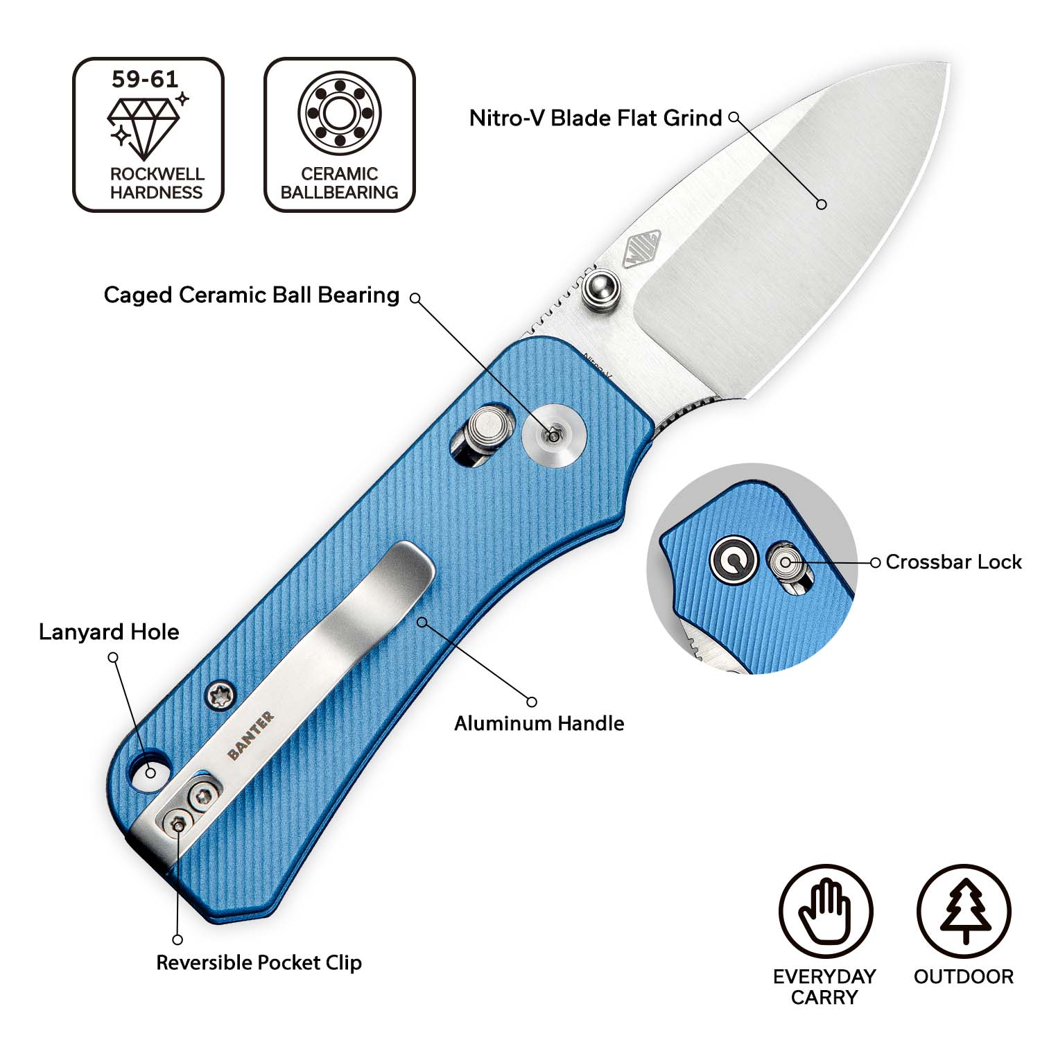 CIVIVI Baby Banter 2 Thumb Stud & Crossbar Lock Knife Aluminum Handle (2.34" Nitro-V Blade) C23074-1 - Image 6