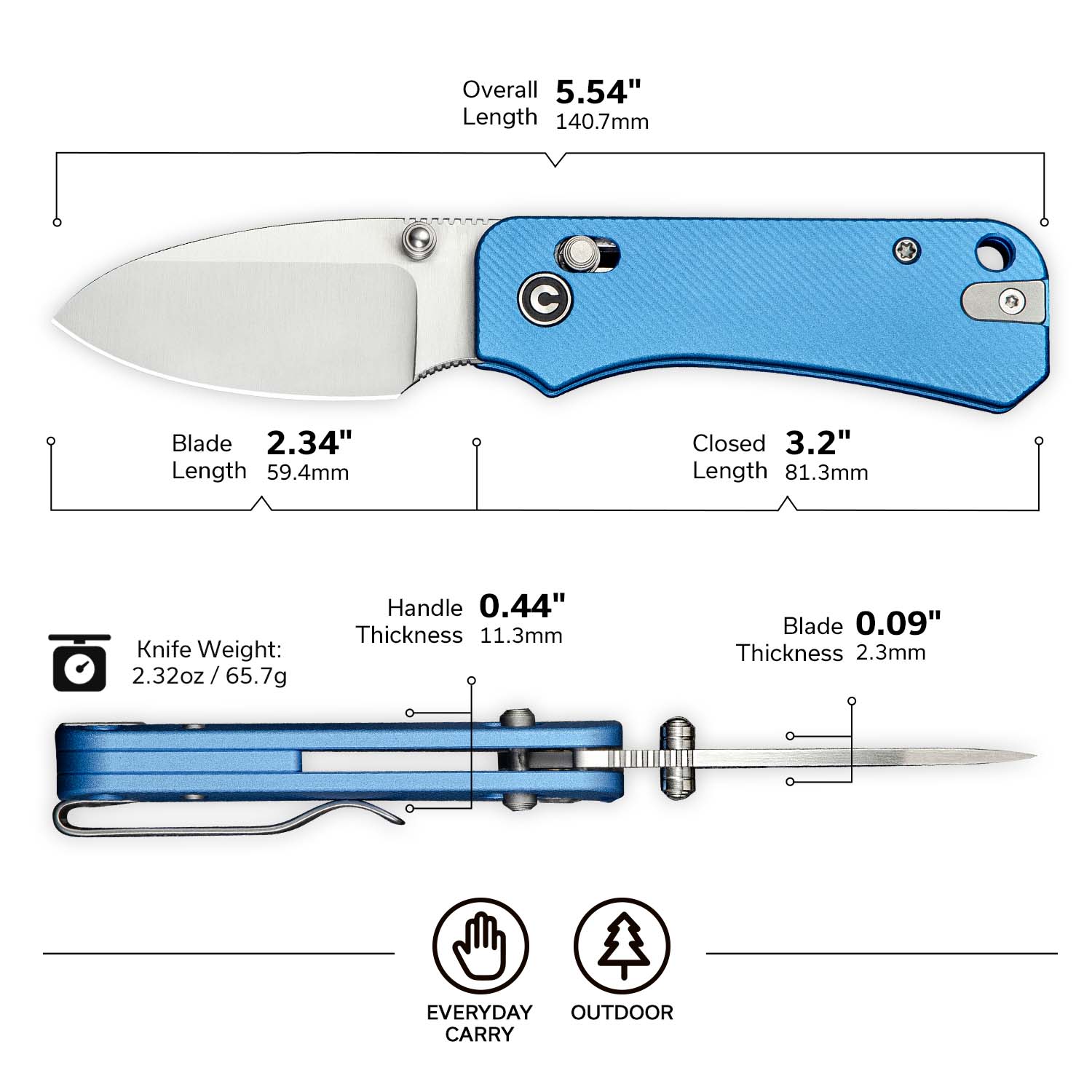 CIVIVI Baby Banter 2 Thumb Stud & Crossbar Lock Knife Aluminum Handle (2.34" Nitro-V Blade) C23074-1 - Image 7