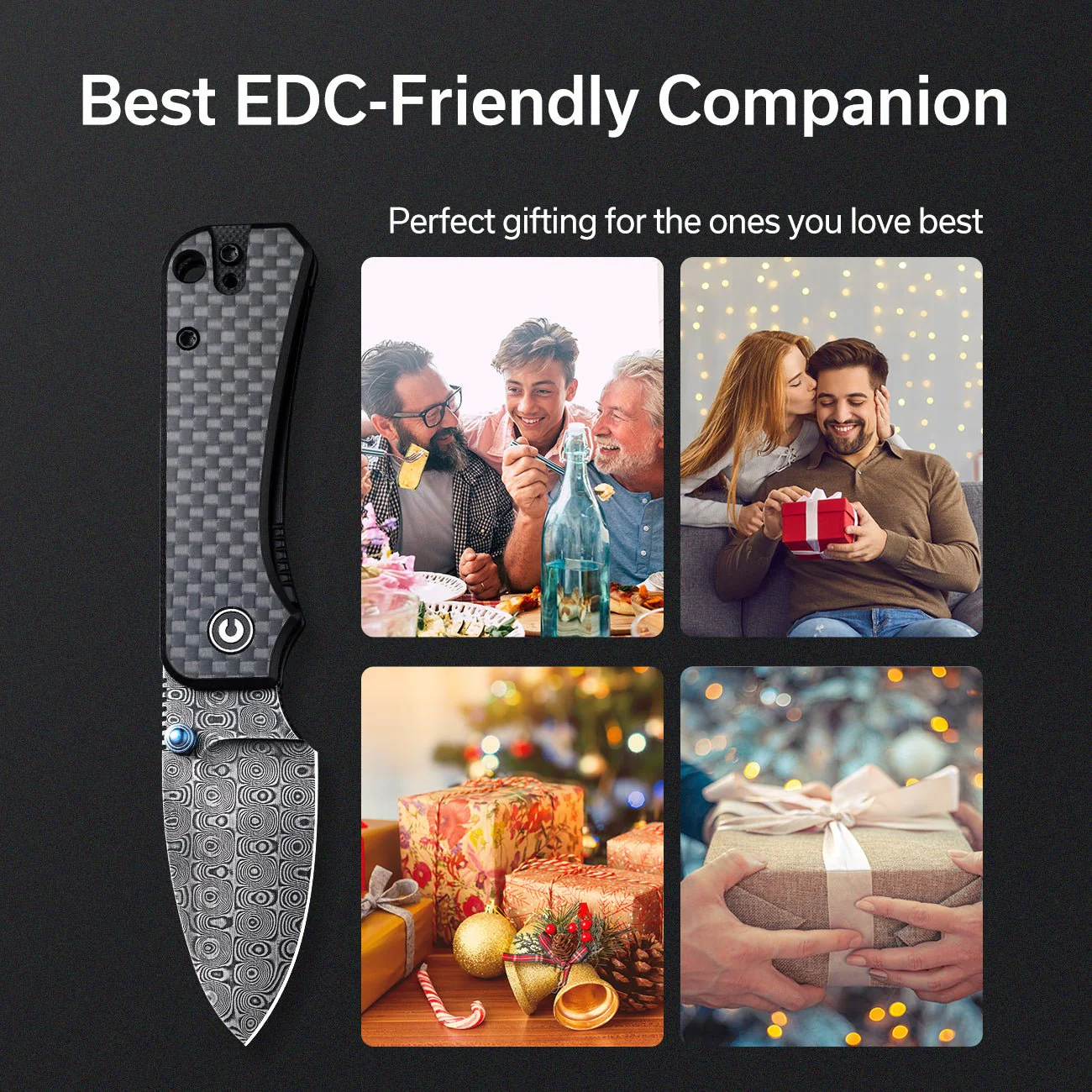 CIVIVI Baby Banter Thumb Stud Knife Carbon Fiber & G10 Handle (2.34" Damascus Blade) C19068S-DS1 - Image 4