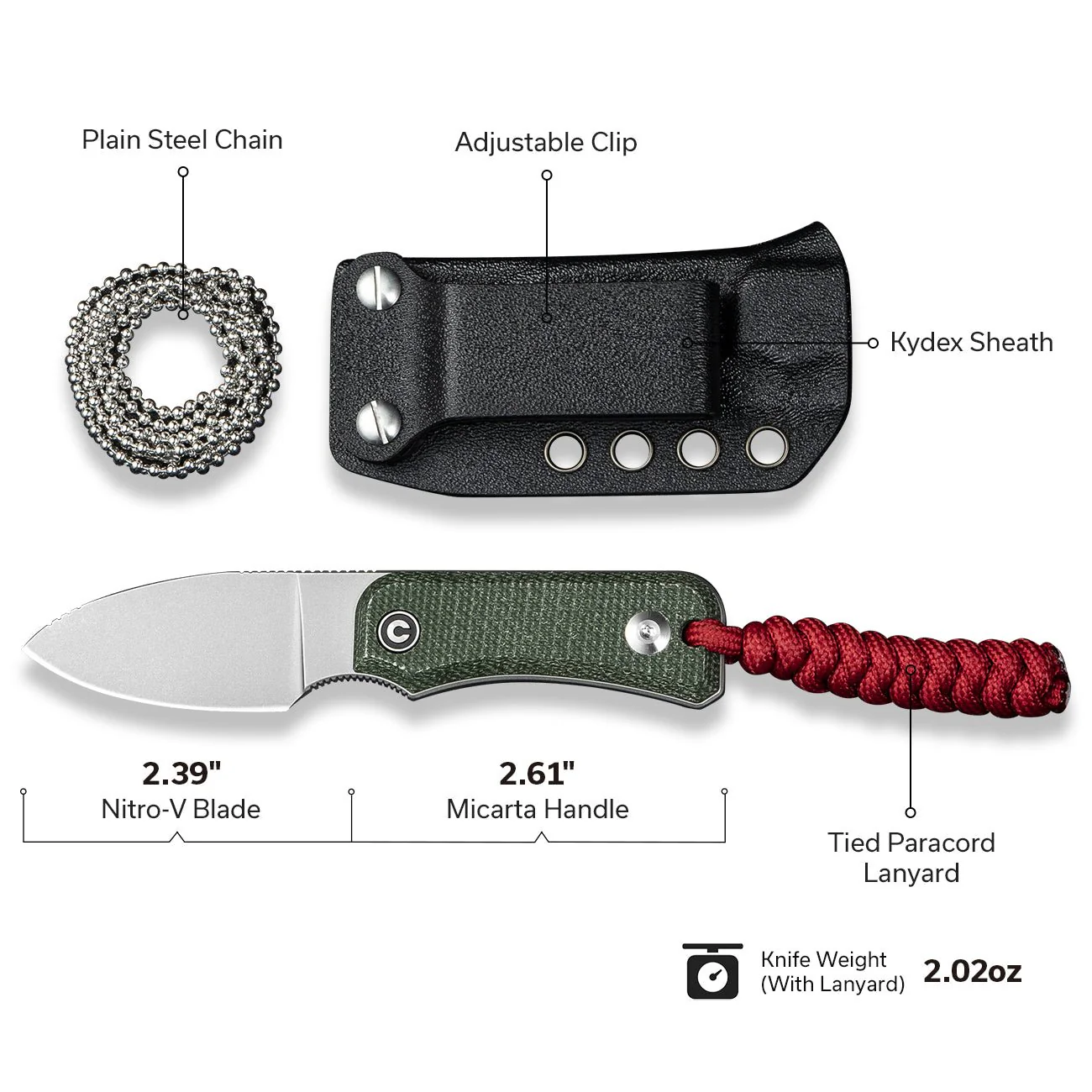 CIVIVI Baby Banter Fixed Blade Knife Micarta Handle (2.39" Nitro-V Blade) C23045-2 - Image 3
