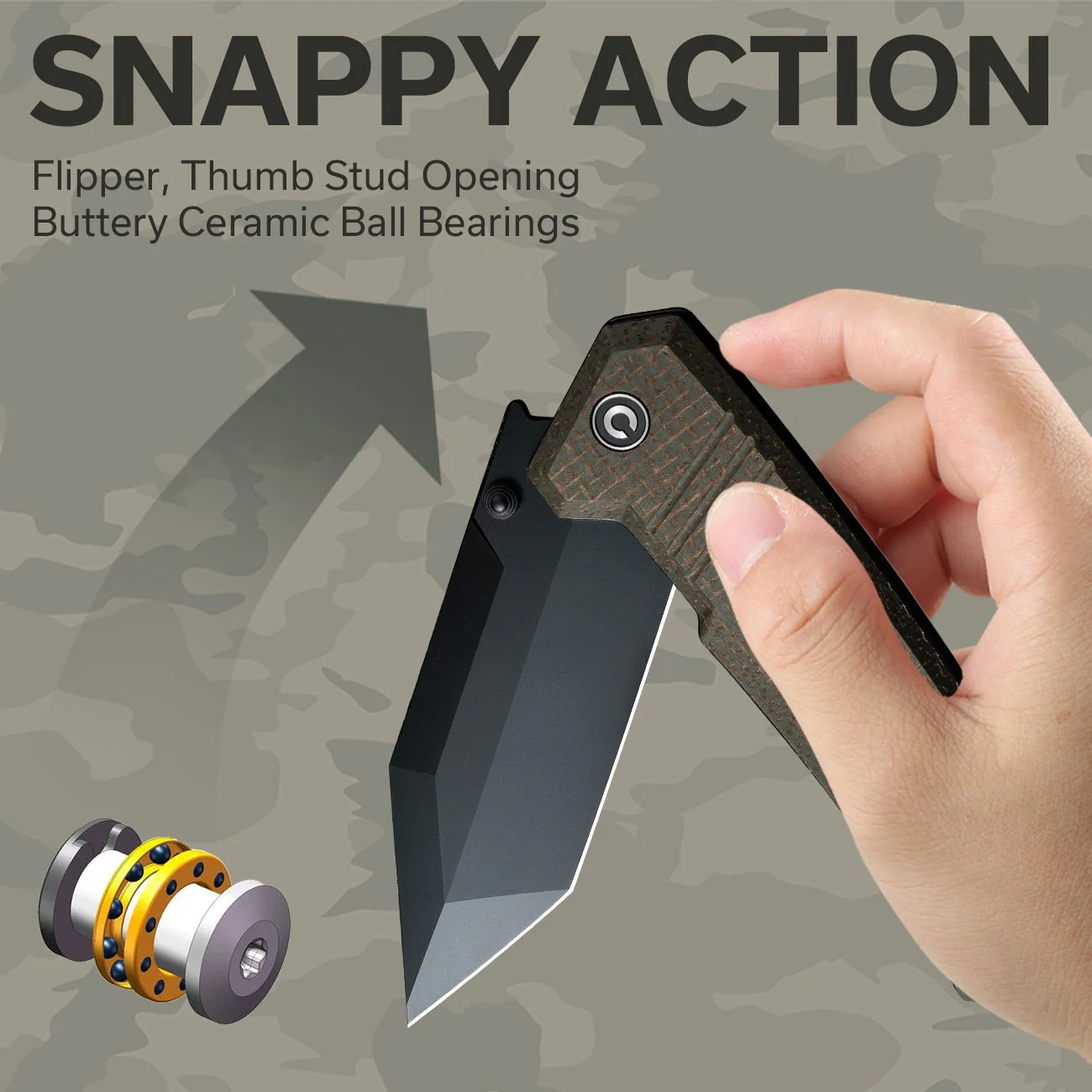 CIVIVI Bhaltair Flipper & Thumb Stud Knife Micarta Handle (3.98" 14C28N Blade) C23024-3 - Image 3