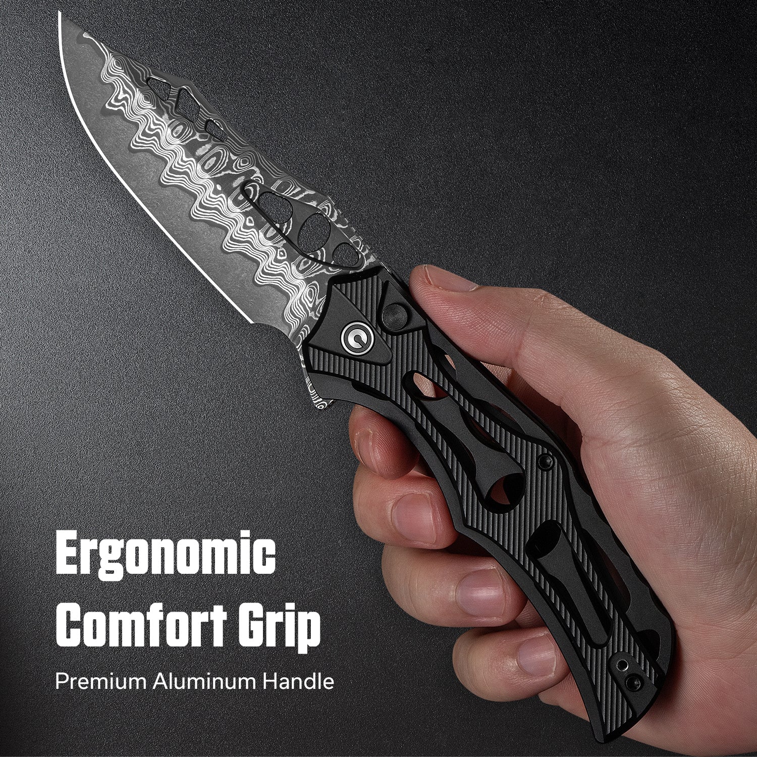 CIVIVI Biophase Flipper & Button Lock Knife Aluminum Handle (3.48" Damascus Blade) C23083-DS1 - Image 3