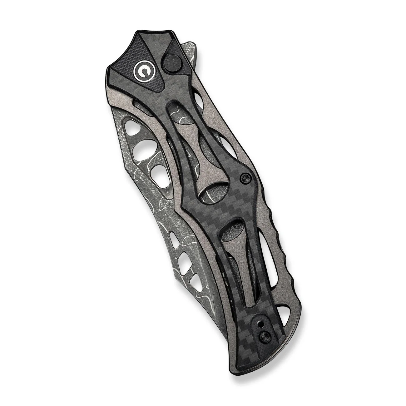 CIVIVI Biophase Flipper & Button Lock Knife Aluminum & Carbon Fiber & G10 Handle (3.48" Damascus Blade) C23083C-DS1 - Image 11