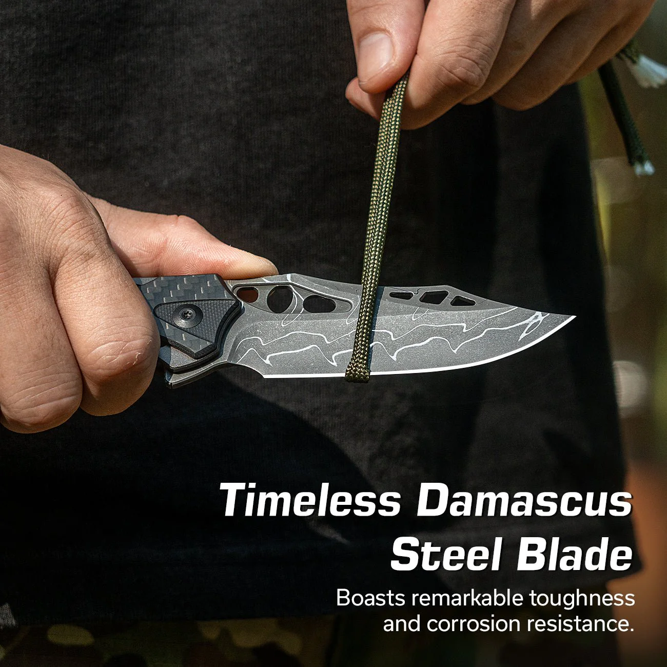 CIVIVI Biophase Flipper & Button Lock Knife Aluminum & Carbon Fiber & G10 Handle (3.48" Damascus Blade) C23083C-DS1 - Image 3