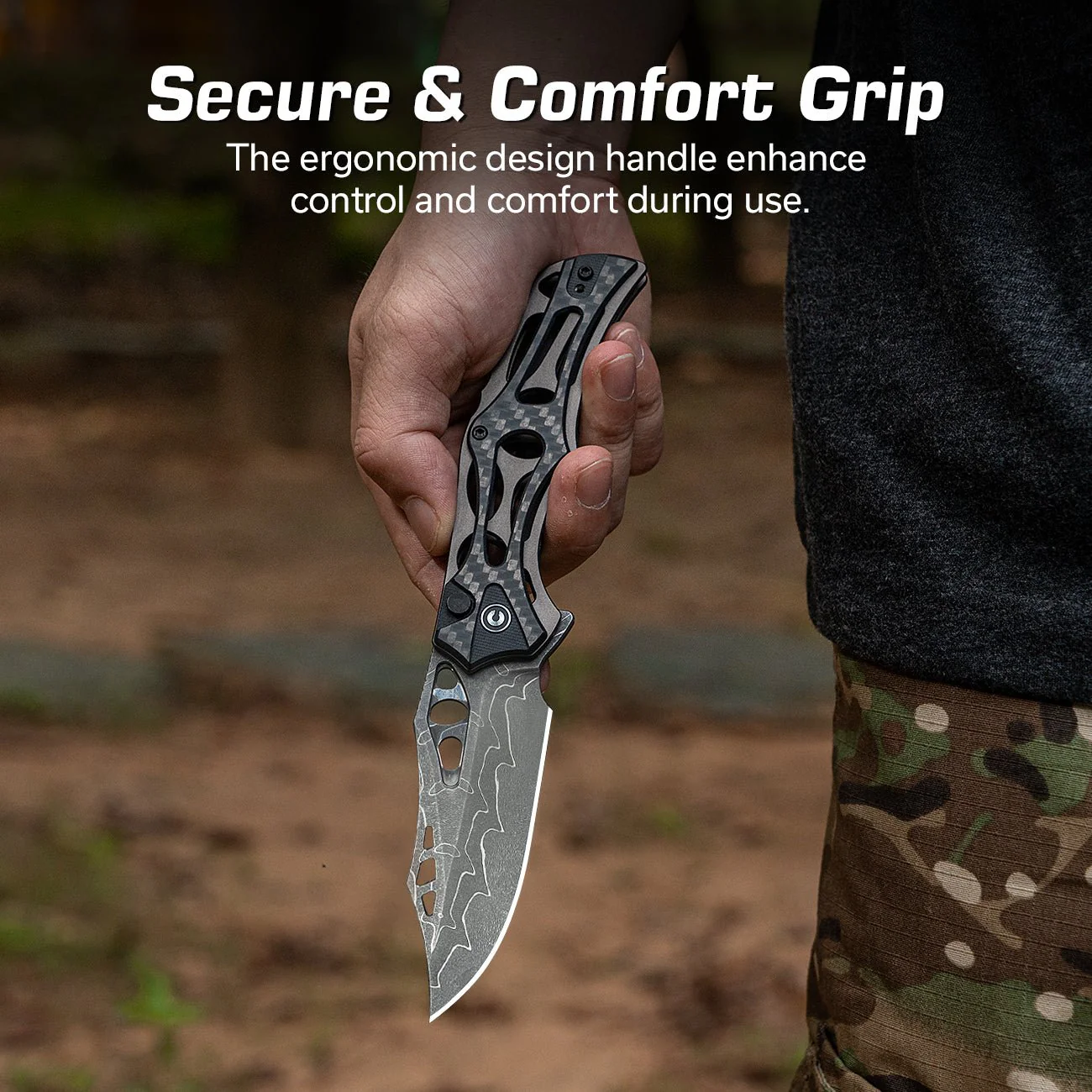 CIVIVI Biophase Flipper & Button Lock Knife Aluminum & Carbon Fiber & G10 Handle (3.48" Damascus Blade) C23083C-DS1 - Image 5