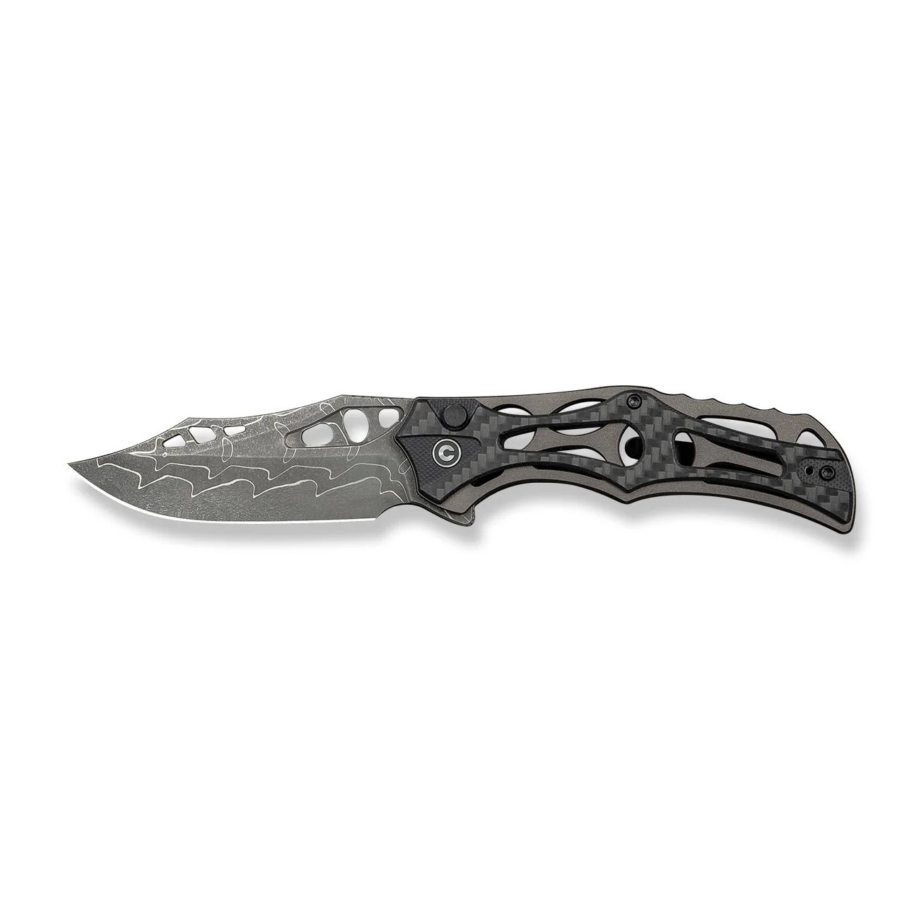 CIVIVI Biophase Flipper & Button Lock Knife Aluminum & Carbon Fiber & G10 Handle (3.48" Damascus Blade) C23083C-DS1 - Image 9