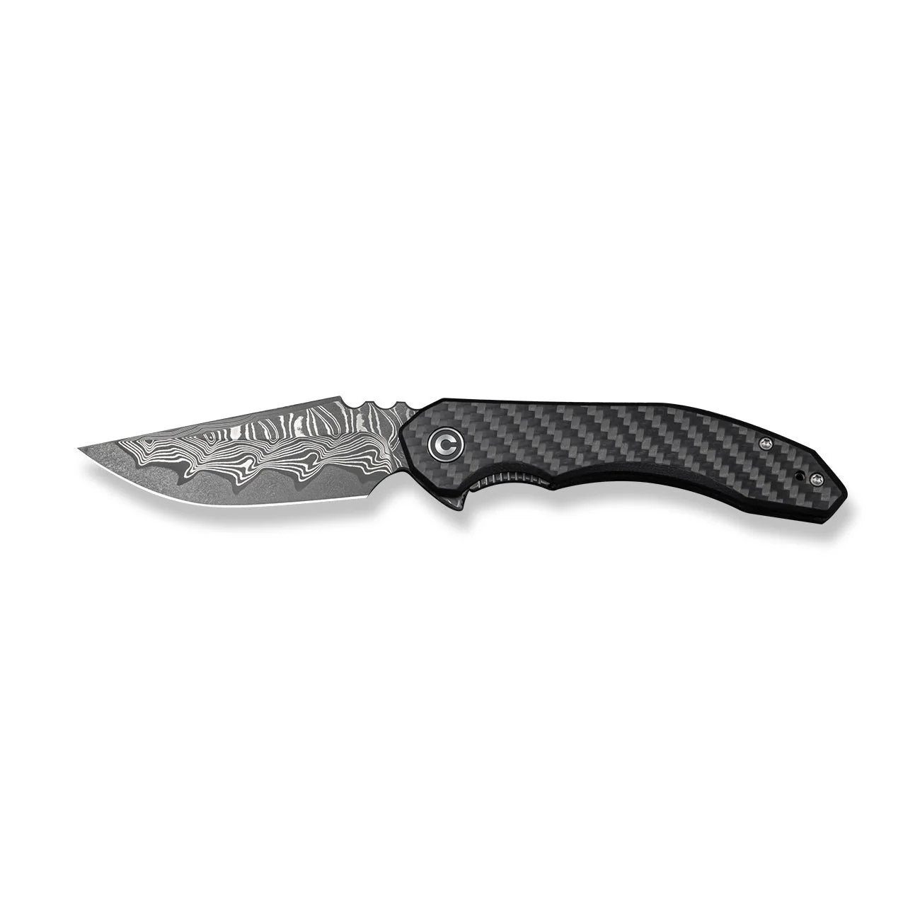 CIVIVI Bluetick Flipper Knife Carbon Fiber Overlay On Black G10 Handle (3.47" Damascus Blade) C23050-DS2 - Image 10
