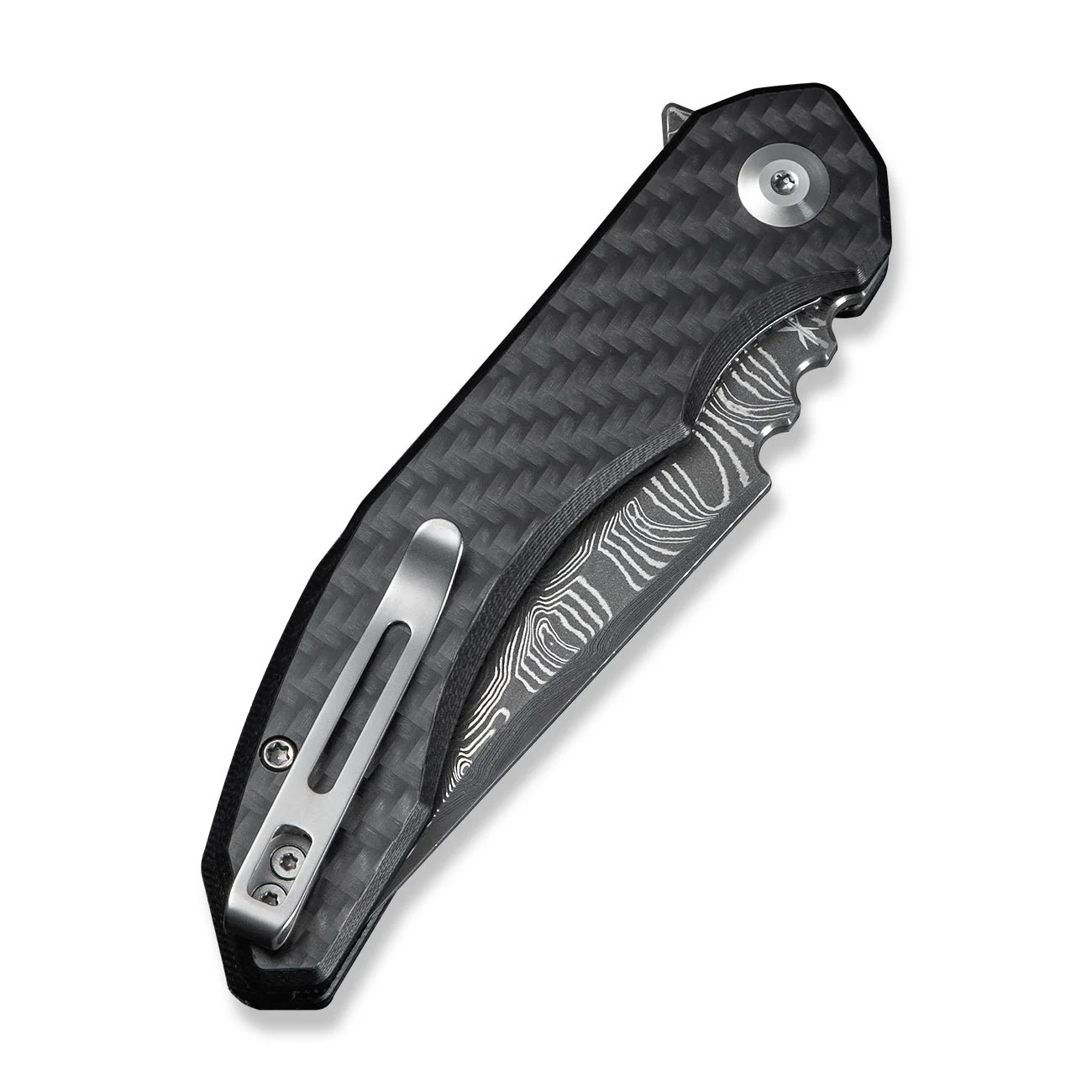 CIVIVI Bluetick Flipper Knife Carbon Fiber Overlay On Black G10 Handle (3.47" Damascus Blade) C23050-DS2 - Image 13