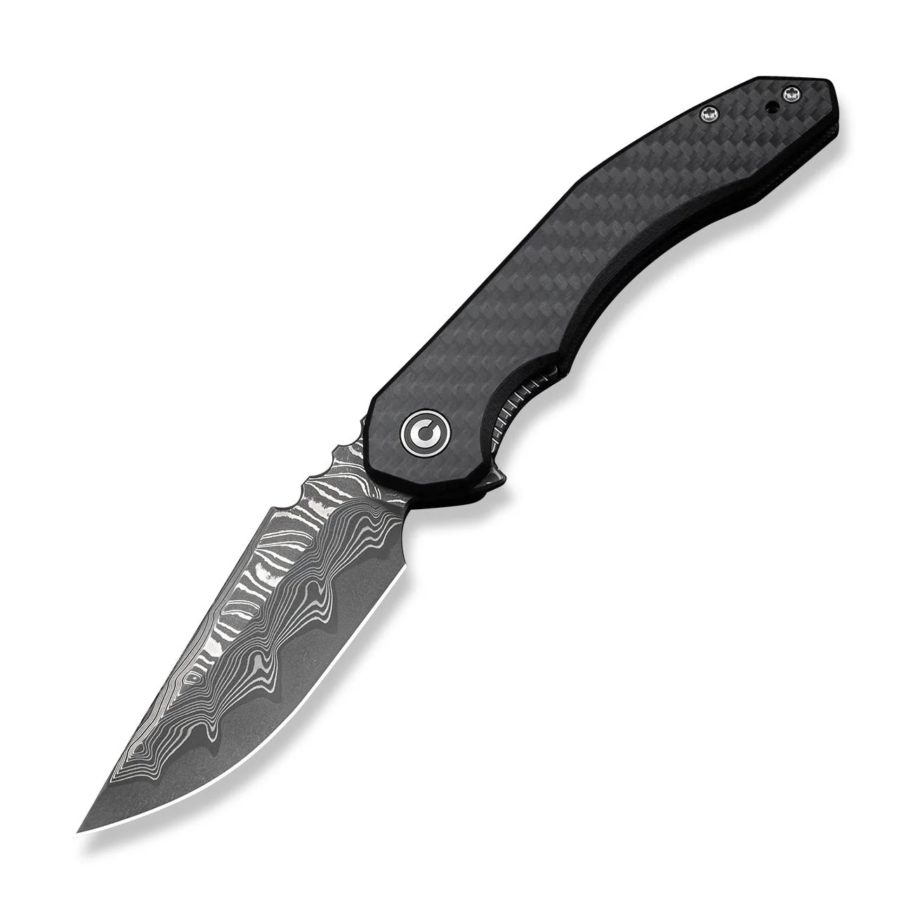 CIVIVI Bluetick Flipper Knife Carbon Fiber Overlay On Black G10 Handle (3.47" Damascus Blade) C23050-DS2 - Image 9
