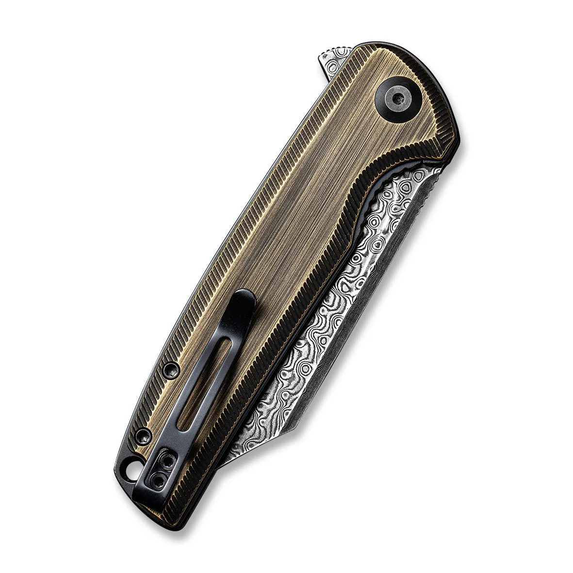 CIVIVI Brigand Flipper Knife Brass Handle (3.46" Damascus Blade) C909DS-2 - Image 6