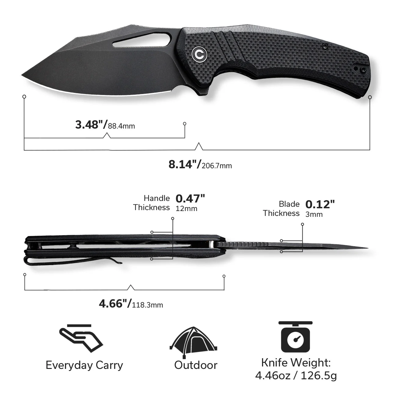 CIVIVI BullTusk Flipper & Thumb Hole Knife G10 Handle (3.48" 14C28N Blade) C23017-1 - Image 2