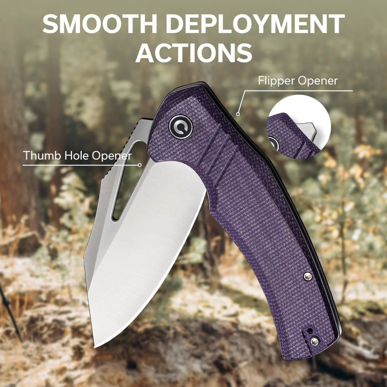 CIVIVI BullTusk Flipper & Thumb Hole Knife Micarta Handle (3.48" 14C28N Blade) C23017-3 - Image 5