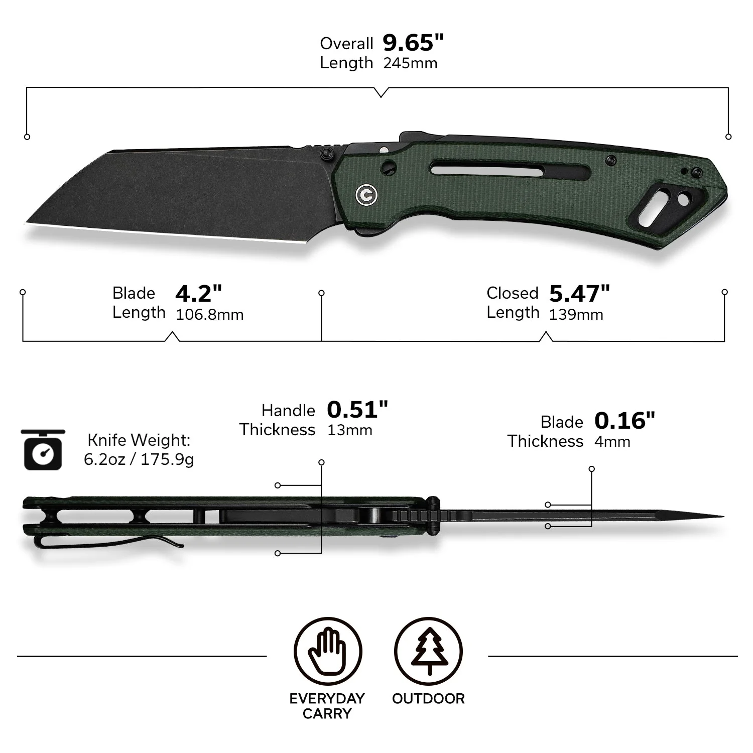 CIVIVI Buster FG Thumb Stud & Superlock Knife Micarta Handle (4.2" Nitro-V Blade) C24052-3 - Image 7