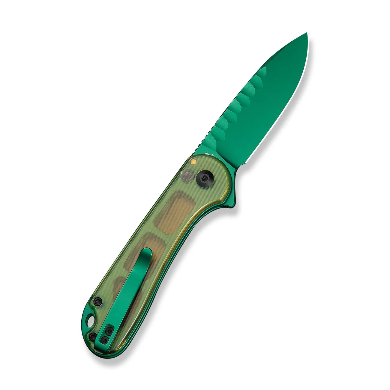 CIVIVI Button Lock Elementum II Flipper Knife Polished Yellow Ultem Handle (2.96" Green Painted Nitro-V Blade) C18062P-2026 BS1 - Image 2
