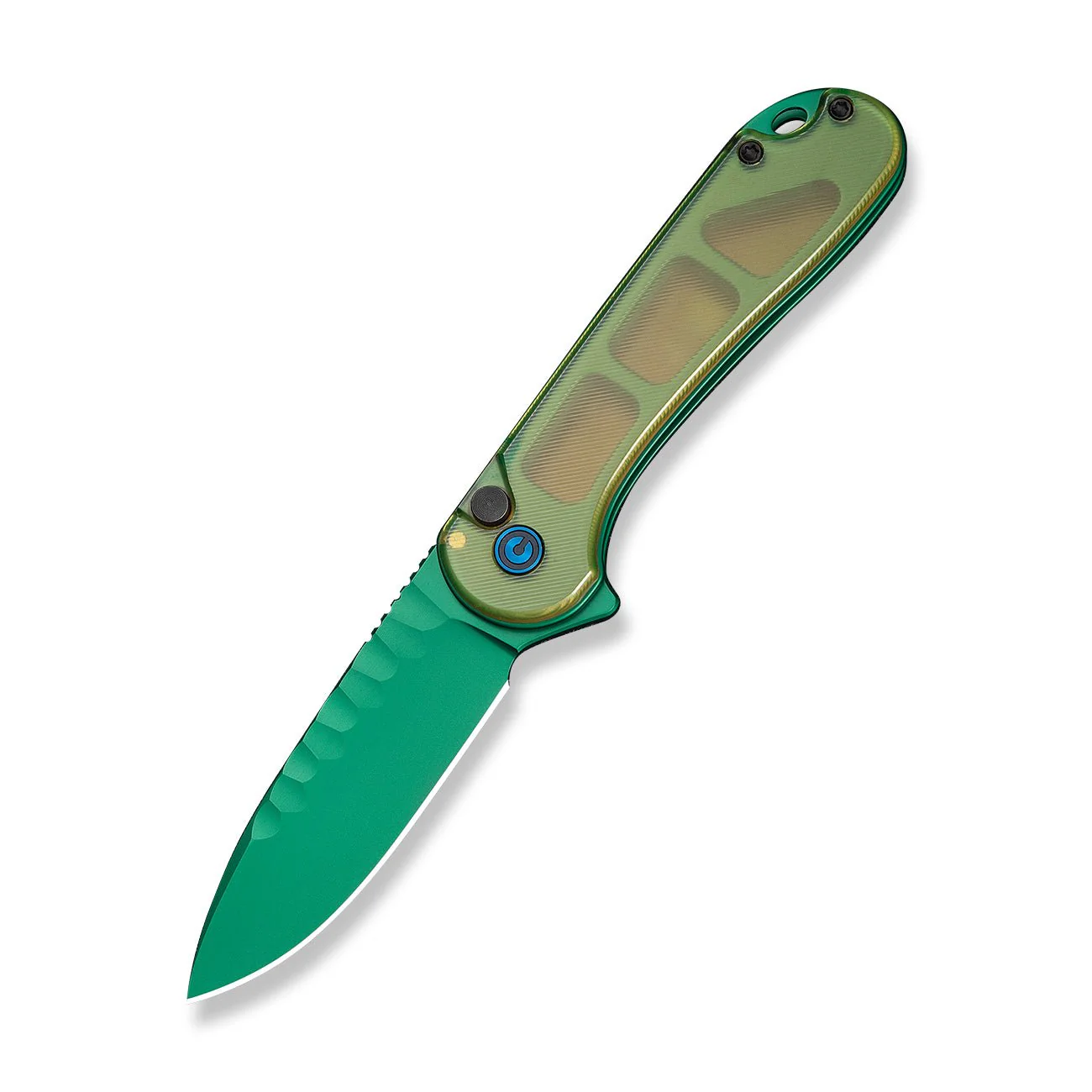 CIVIVI Button Lock Elementum II Flipper Knife Polished Yellow Ultem Handle (2.96" Green Painted Nitro-V Blade) C18062P-2026 BS1 - Image 3