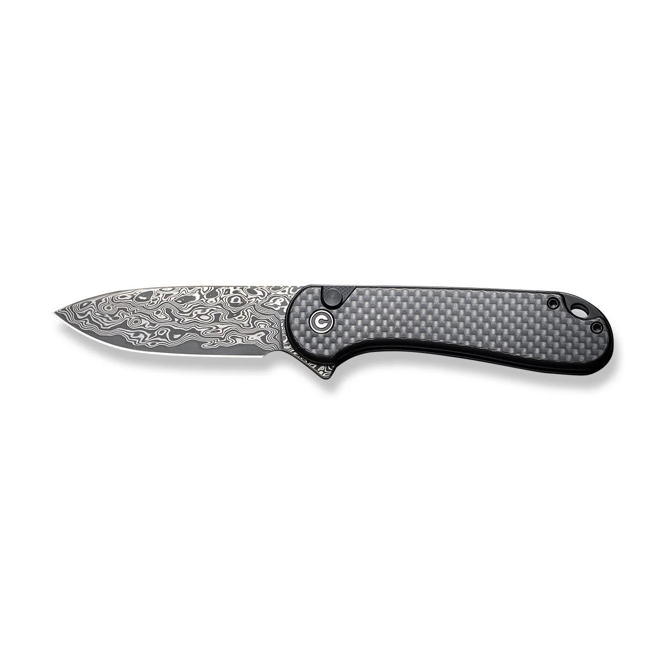CIVIVI Button Lock Elementum II Flipper Knife Carbon Fiber / G10 Handle (2.96" Damascus Blade) C18062PB-DS1 - Image 10