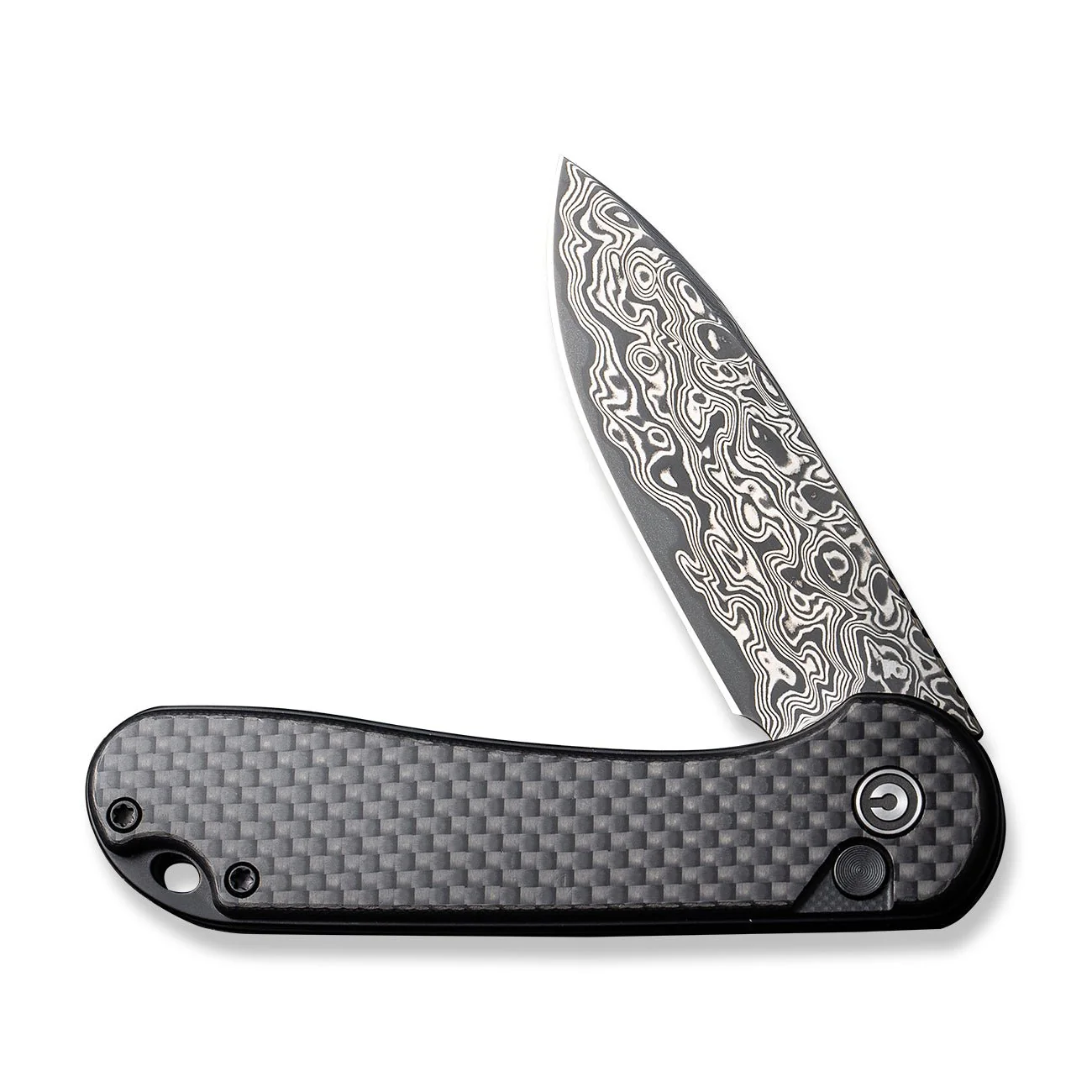 CIVIVI Button Lock Elementum II Flipper Knife Carbon Fiber / G10 Handle (2.96" Damascus Blade) C18062PB-DS1 - Image 11