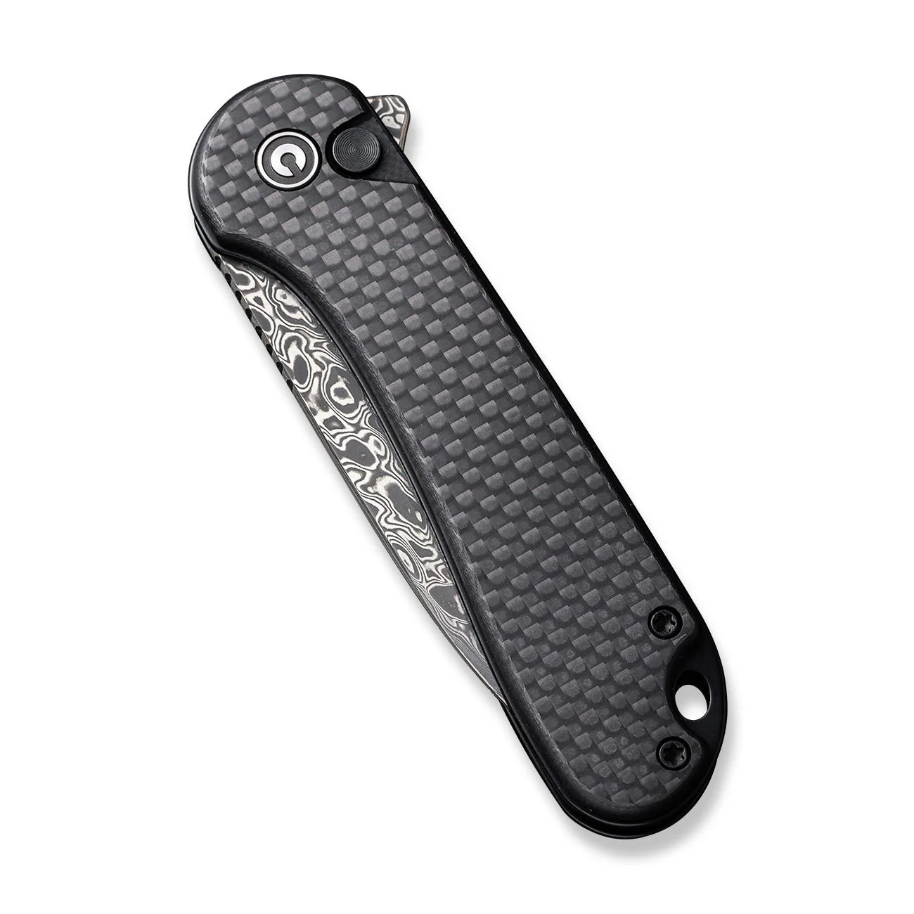 CIVIVI Button Lock Elementum II Flipper Knife Carbon Fiber / G10 Handle (2.96" Damascus Blade) C18062PB-DS1 - Image 12