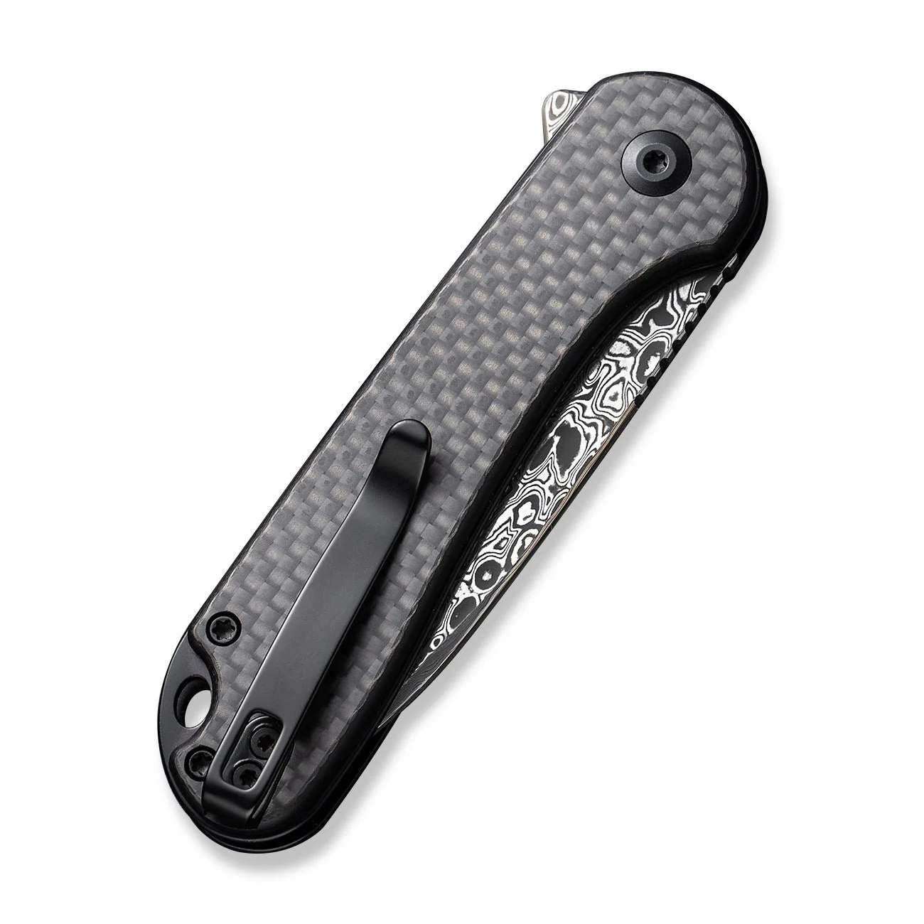 CIVIVI Button Lock Elementum II Flipper Knife Carbon Fiber / G10 Handle (2.96" Damascus Blade) C18062PB-DS1 - Image 13