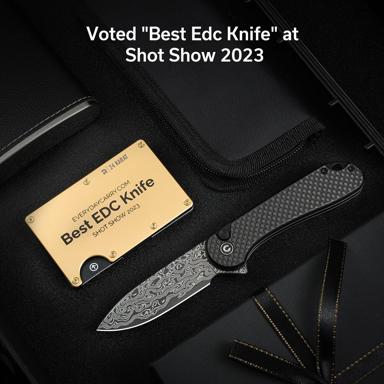 CIVIVI Button Lock Elementum II Flipper Knife Carbon Fiber / G10 Handle (2.96" Damascus Blade) C18062PB-DS1 - Image 5