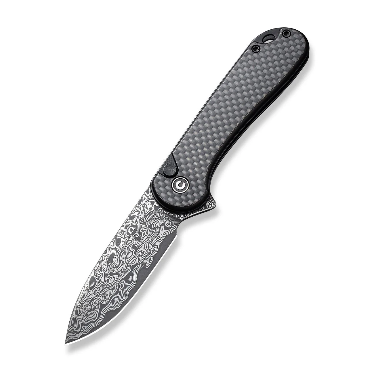 CIVIVI Button Lock Elementum II Flipper Knife Carbon Fiber / G10 Handle (2.96" Damascus Blade) C18062PB-DS1 - Image 9