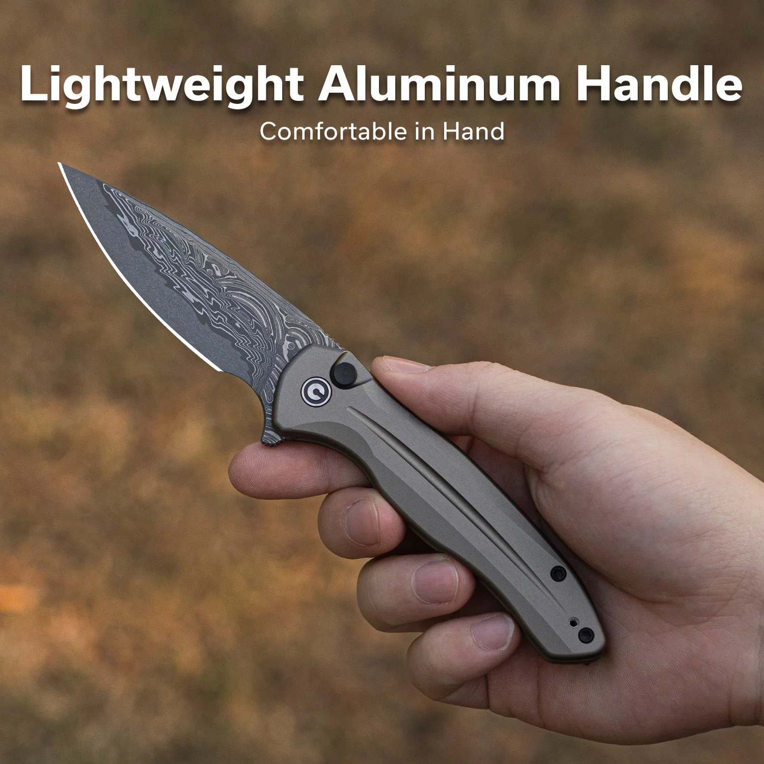 CIVIVI Button Lock Kitefin Flipper Knife Aluminum Handle (3.22" Damascus Blade) C24091-DS1 - Image 3