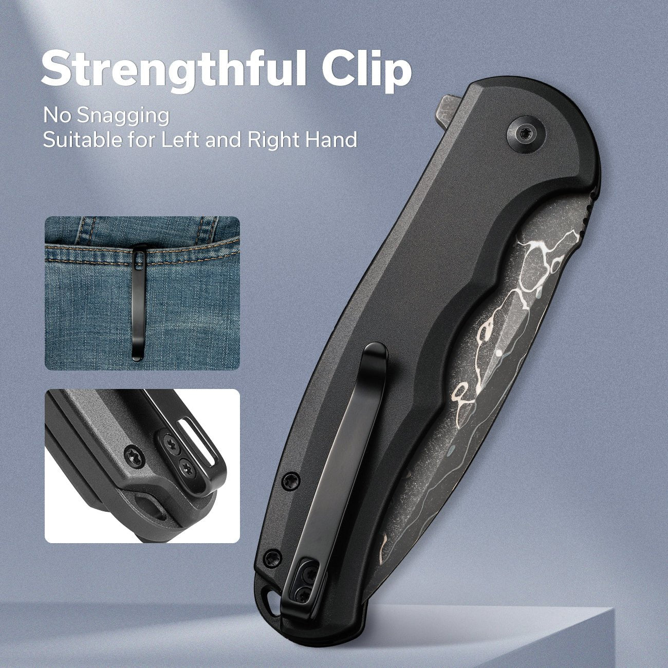 CIVIVI Button Lock Praxis Flipper Knife Aluminum Handle (3.75" Damascus Blade) C18026E-DS1 - Image 6