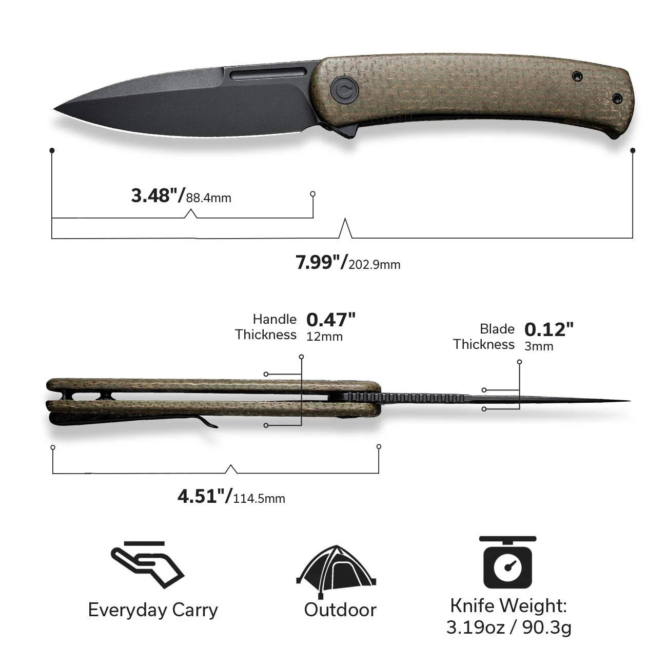 CIVIVI Caetus Flipper Knife Micarta Handle (3.48" 14C28N Blade) C21025C-3 - Image 2