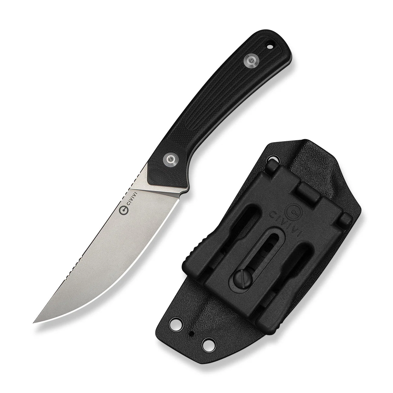 CIVIVI Carveth Hunting Fixed Blade Knife Black G10 Handle (3.59" Stonewashed AEB-L Blade) C25040-1, With 1PC Black Lanyard, Black Kydex Sheath & T-Clip - Image 3