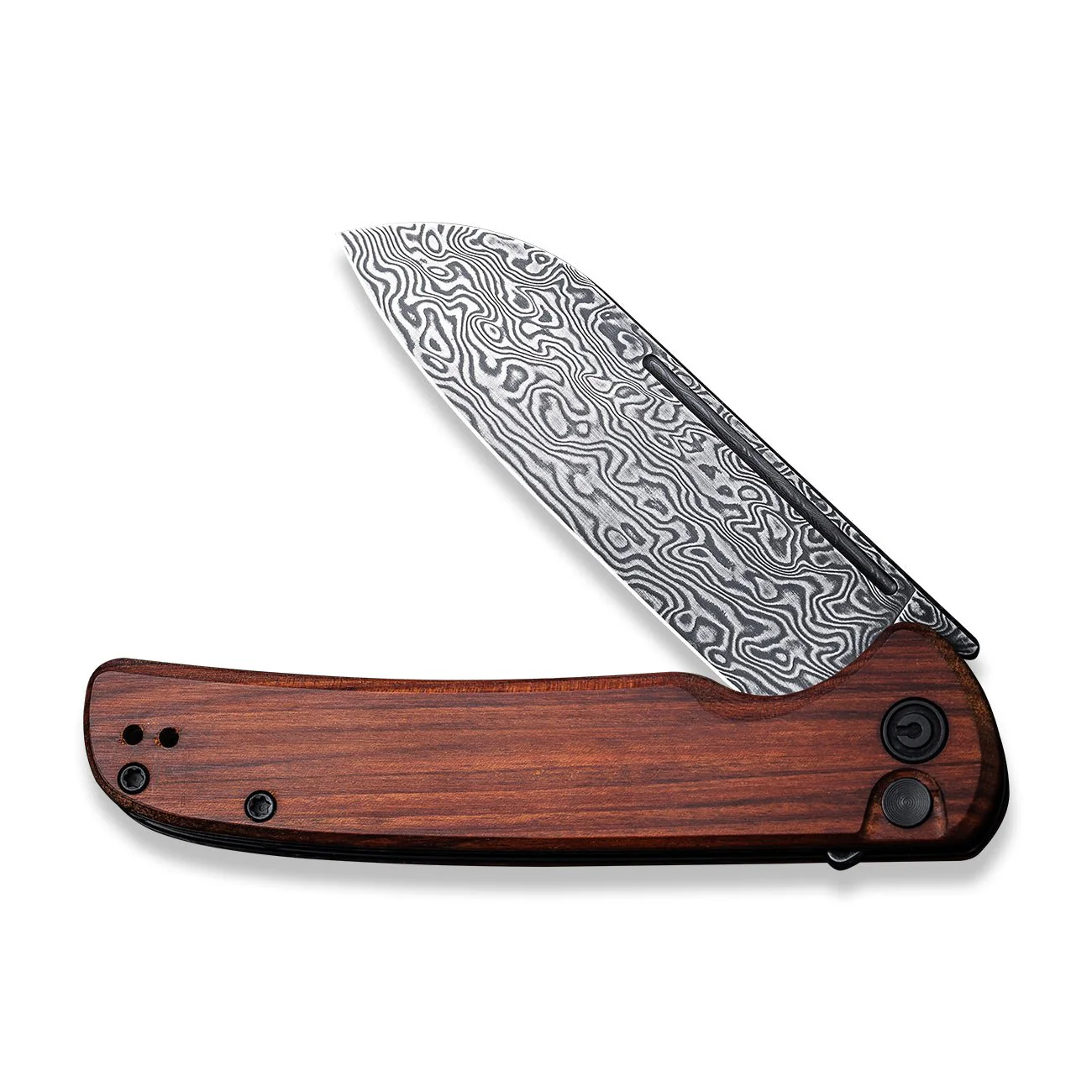CIVIVI Chevalier Flipper & Button Lock Knife Wood Handle (3.46" Damascus Blade) C20022-DS1 - Image 4