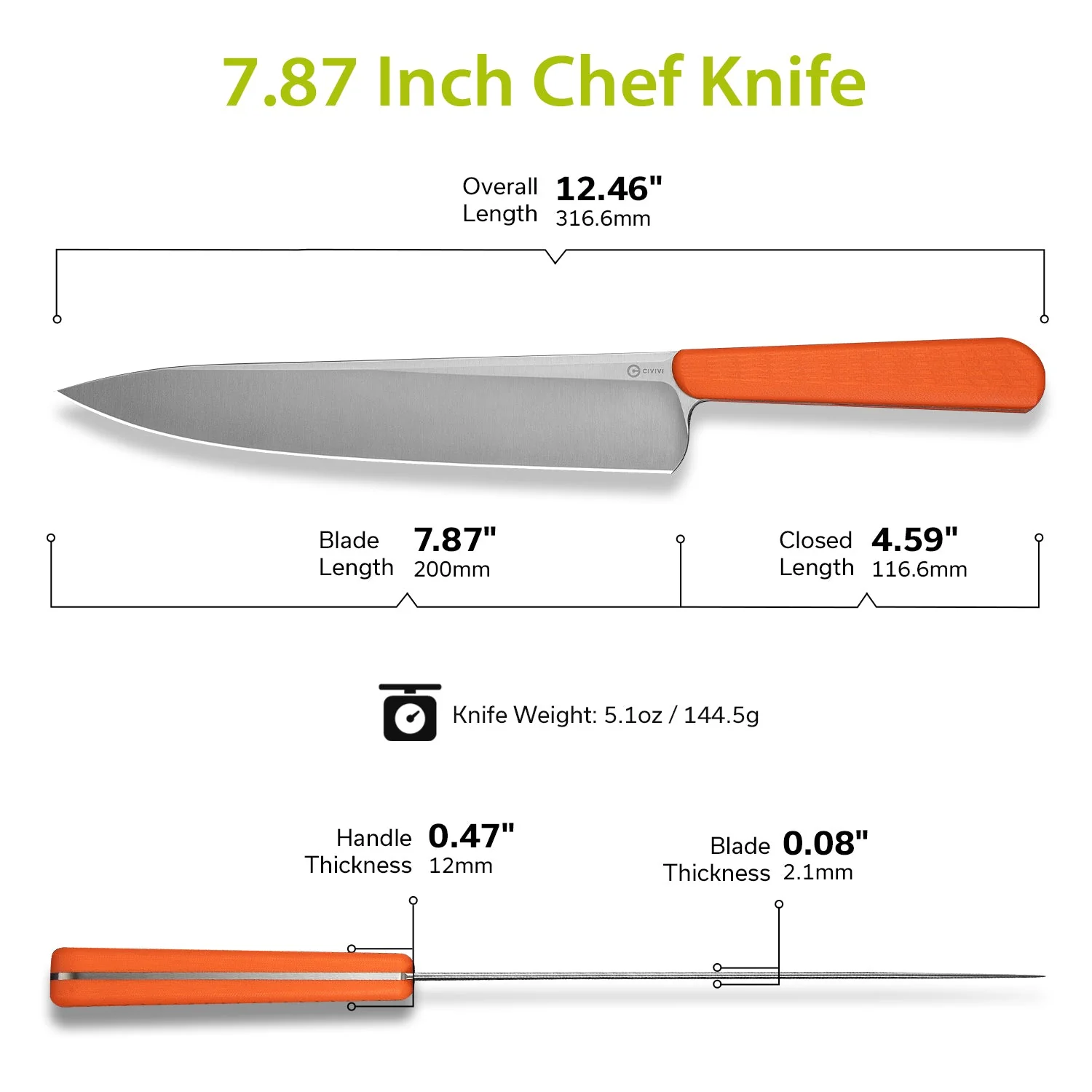 CIVIVI Cibus Chef Knife G10 Handle (7.87" 14C28N Blade) C23048-3 - Image 6