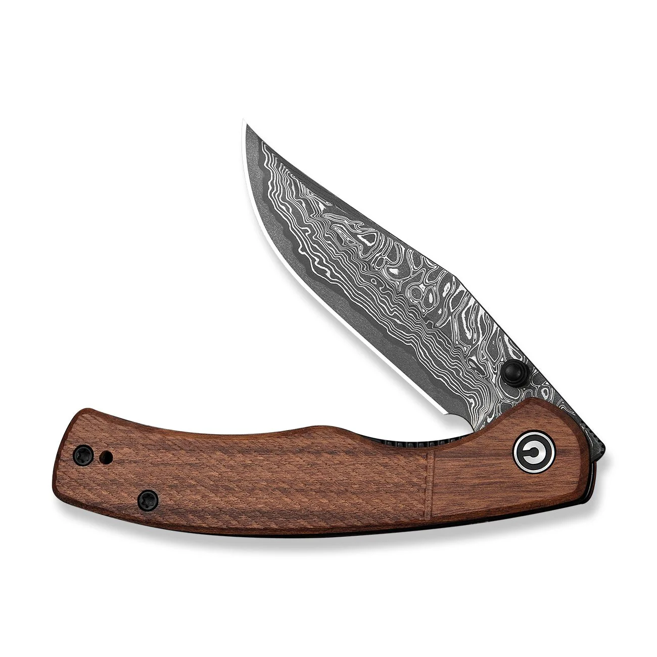 CIVIVI Clingman Front Flipper & Thumb Stud Knife Milled Guibourtia Wood Handle (2.99" Damascus Blade) C23065B-DS1 - Image 12