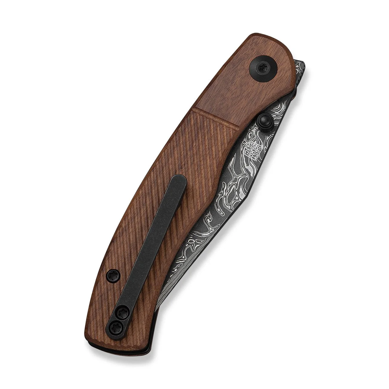 CIVIVI Clingman Front Flipper & Thumb Stud Knife Milled Guibourtia Wood Handle (2.99" Damascus Blade) C23065B-DS1 - Image 14