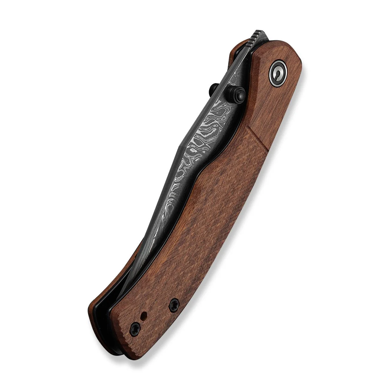 CIVIVI Clingman Front Flipper & Thumb Stud Knife Milled Guibourtia Wood Handle (2.99" Damascus Blade) C23065B-DS1 - Image 15