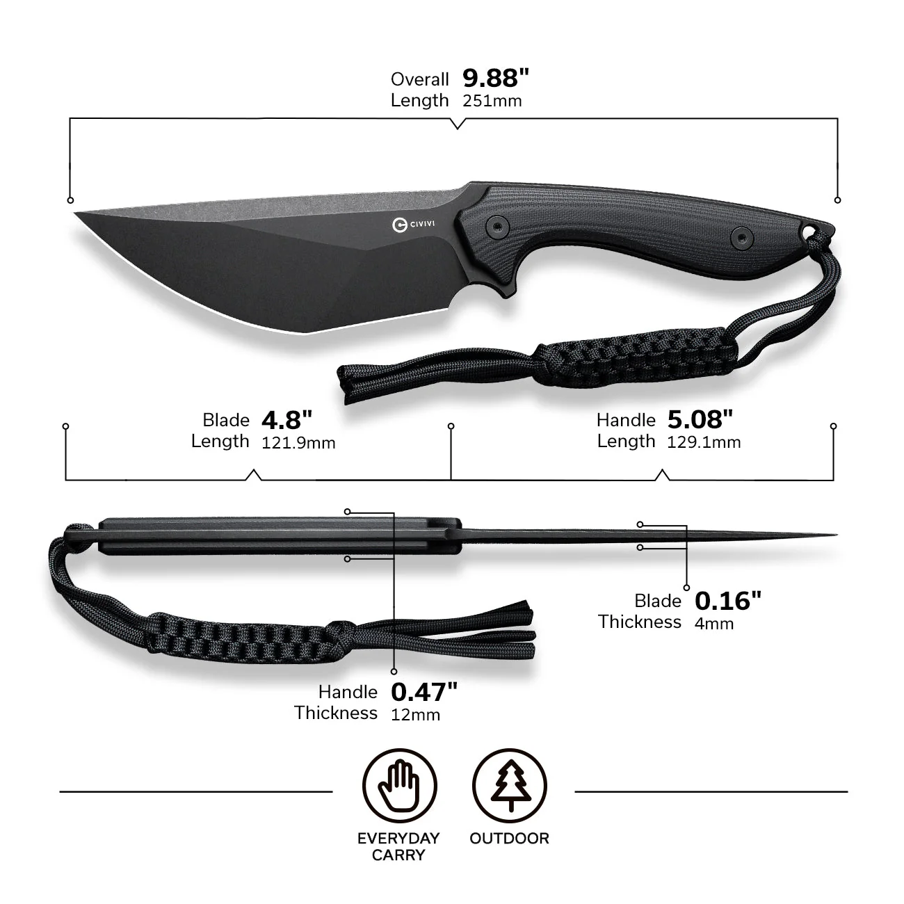 CIVIVI Concept 22 Fixed Blade Knife G10 Handle (4.8" D2 Blade) C21047-1 - Image 2