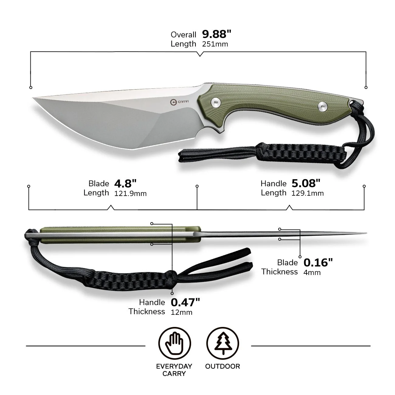 CIVIVI Concept 22 Fixed Blade Knife G10 Handle (4.8" D2 Blade) C21047-2 - Image 7