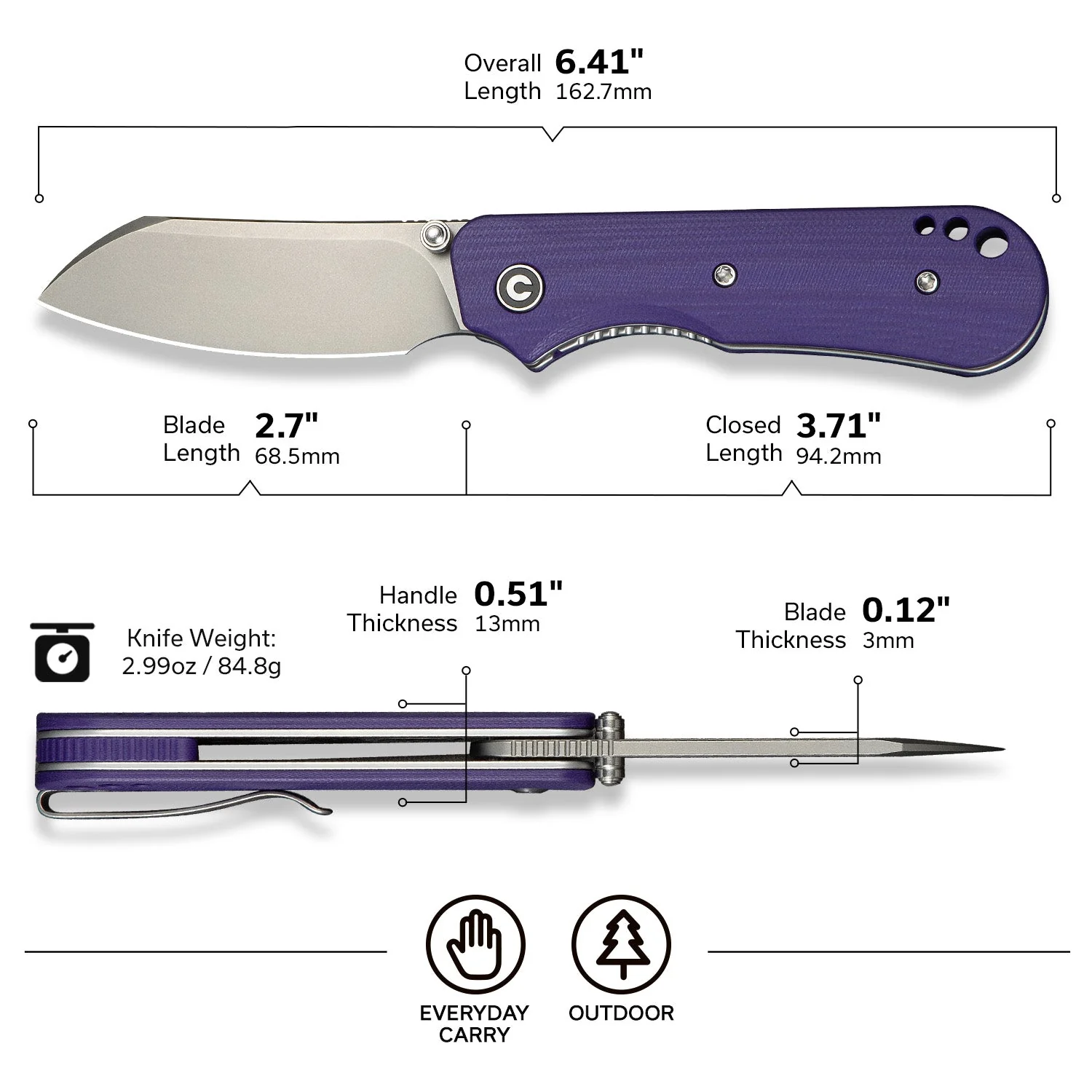 CIVIVI Crabby Thumb Stud Knife G10 Handle (2.7" 14C28N Blade) C24055-2 - Image 7