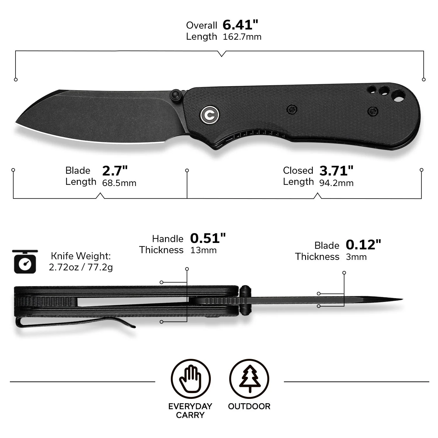 CIVIVI Crabby Thumb Stud Knife Micarta Handle (2.7" 14C28N Blade) C24055-3 - Image 7