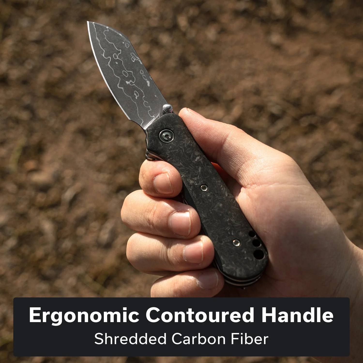 CIVIVI Crabby Thumb Stud Knife Carbon Fiber Handle (2.7" Damascus Blade) C24055-DS1 - Image 3