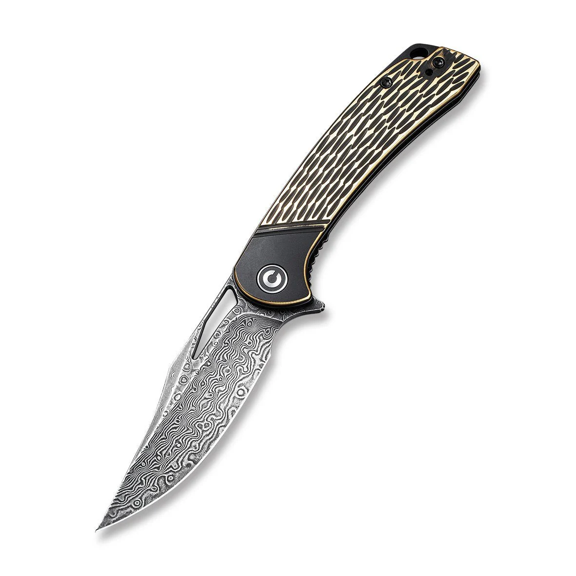 CIVIVI Dogma Flipper & Thumb Hole Knife Brass Handle (3.46" Damascus Blade) C2005DS-1 - Image 3