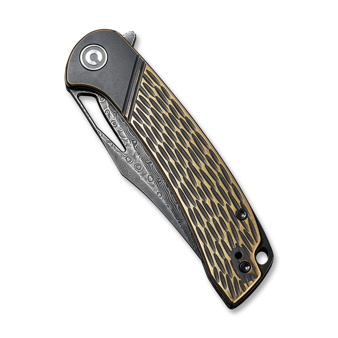 CIVIVI Dogma Flipper & Thumb Hole Knife Brass Handle (3.46" Damascus Blade) C2005DS-1 - Image 5