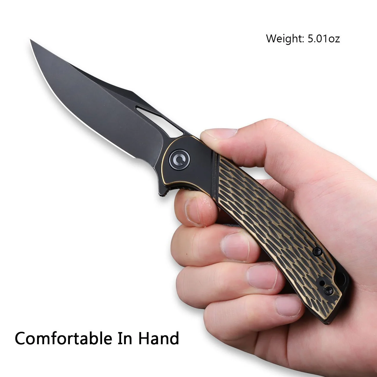 CIVIVI Dogma Flipper & Thumb Hole Knife Brass Handle (3.46" D2 Blade) C2005E - Image 4