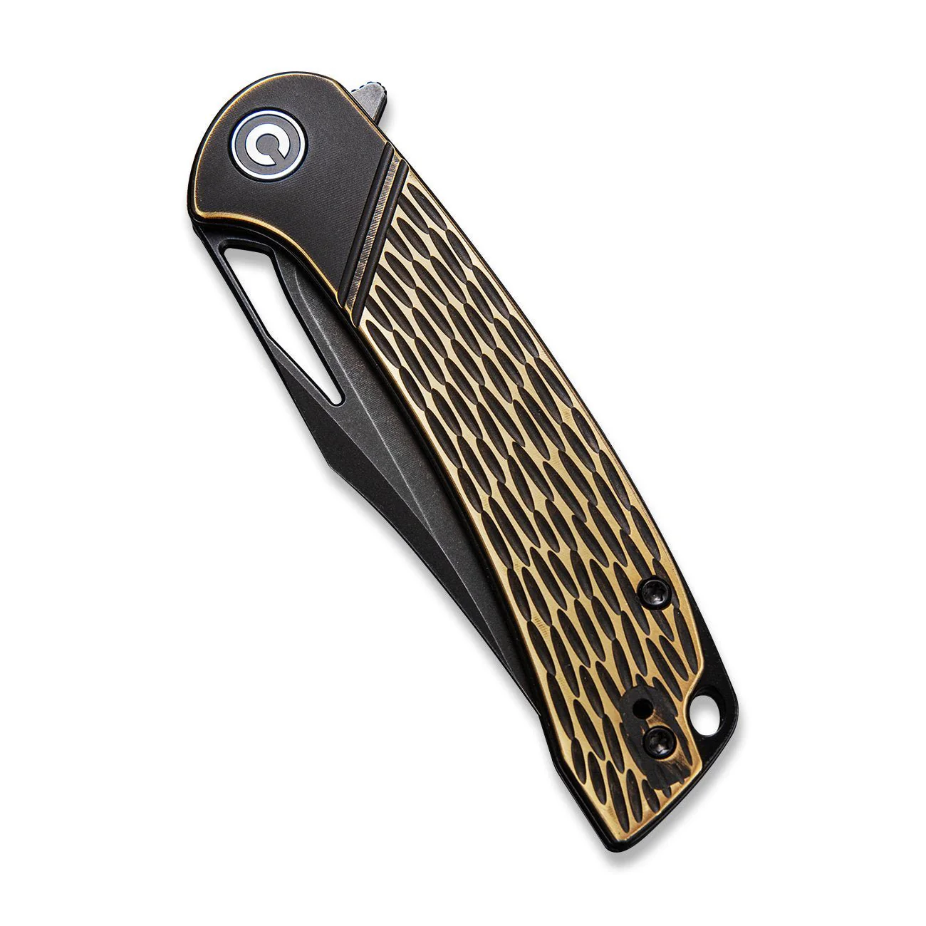 CIVIVI Dogma Flipper & Thumb Hole Knife Brass Handle (3.46" D2 Blade) C2005E - Image 6